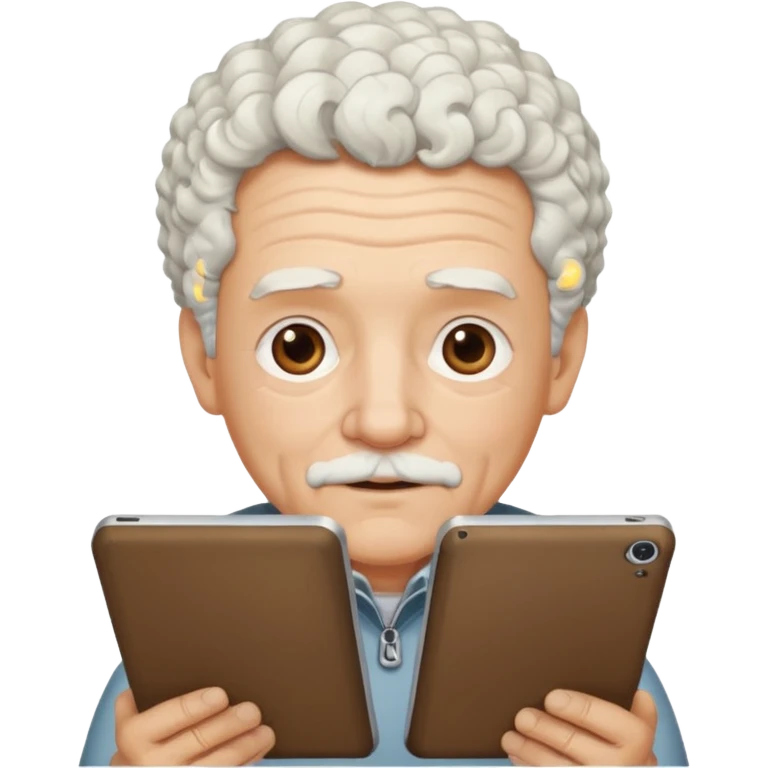 a old man with short curly white hair with tablet emoji