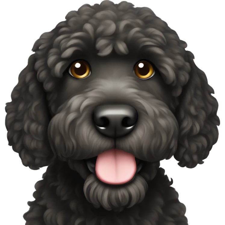 Black labradoodle with a white chin emoji