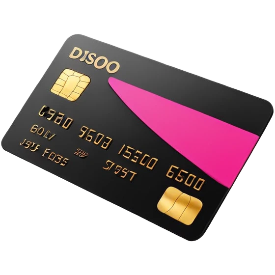 Black sleek credit card with gold chip and hot pink embossed numbers, minimal design, no logos, soft 3D style. emoji