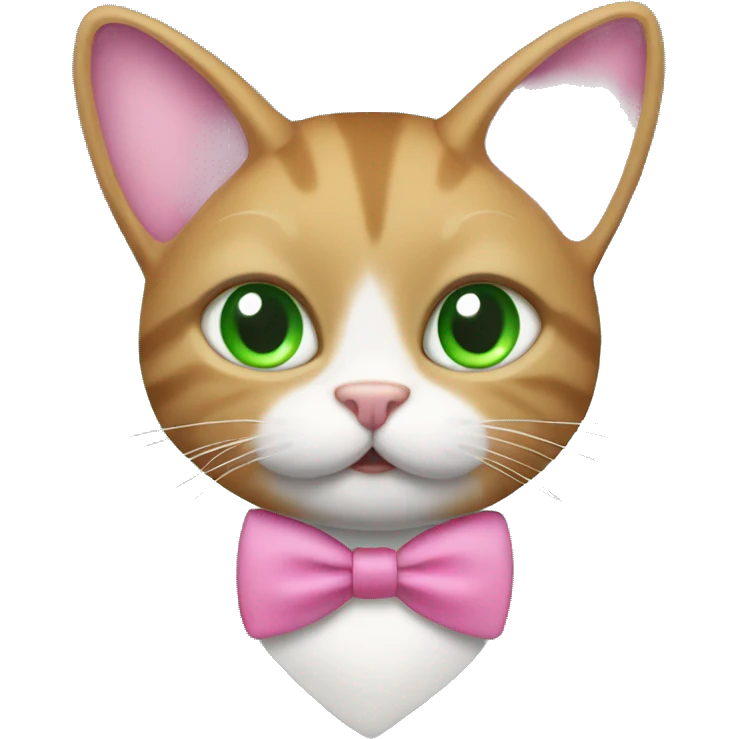 Cat in a pink rabbit costume with pink bow tie and green eyes emoji