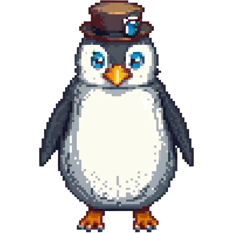 penguin with a monocle, pixel art style emoji