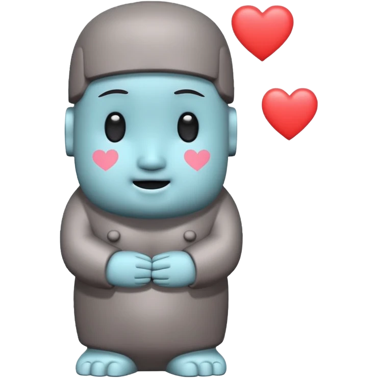 > Kawaii shy Moai statue, blushing, "👉🏻👈🏻" pose, pastel hearts, bold red text, chibi style, transparent background.
 emoji