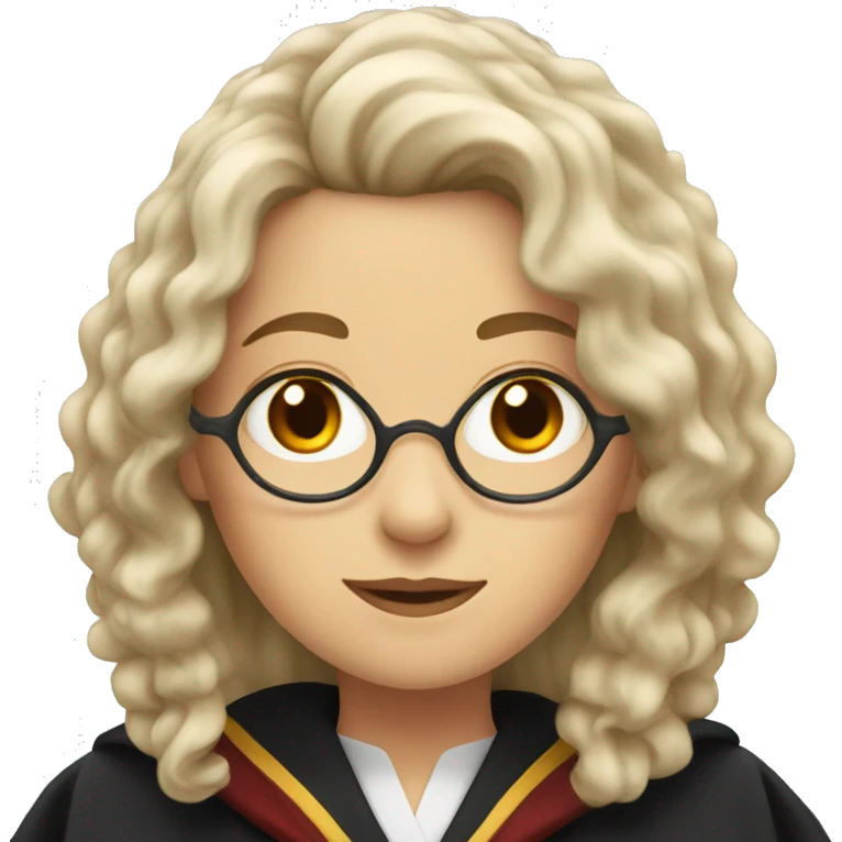 white woman with wavy hair and hogwarts robes emoji