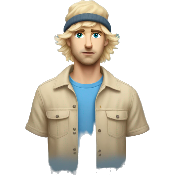 male portrait in fur hat blue eyes blonde hair and sad more realistic with an argentinian tshirt emoji