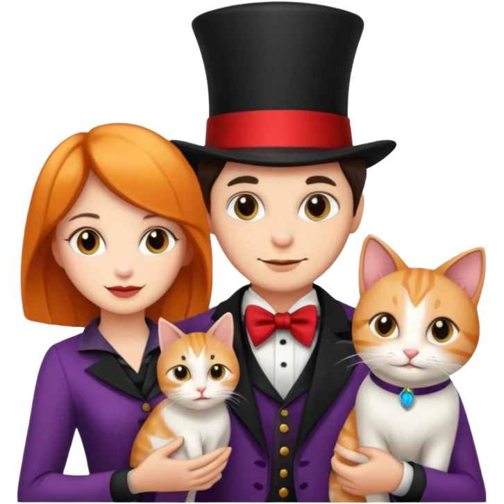 magician couple and their pet cat emoji