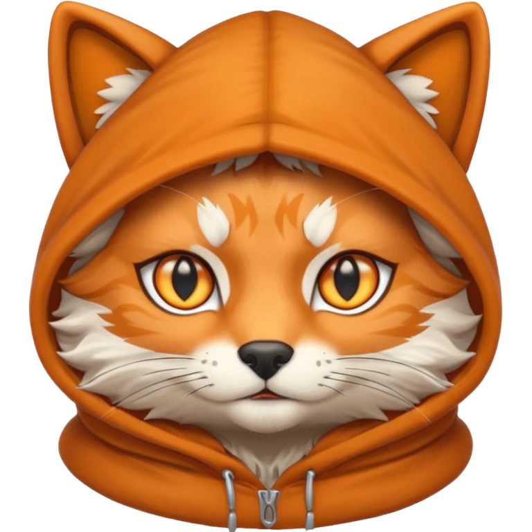 The emoji orange cat with a wolf's hood on its head
 emoji