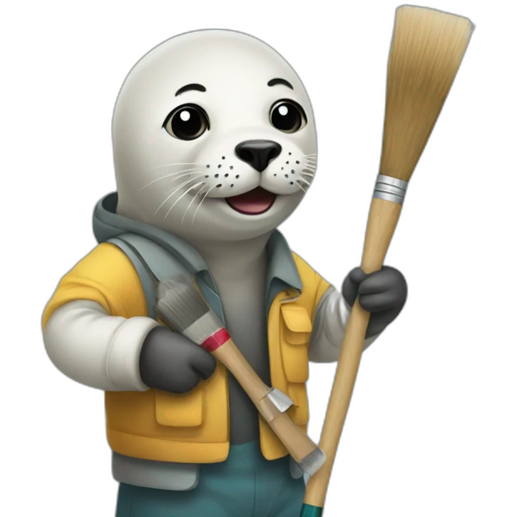 Seal with a painter canvas emoji
