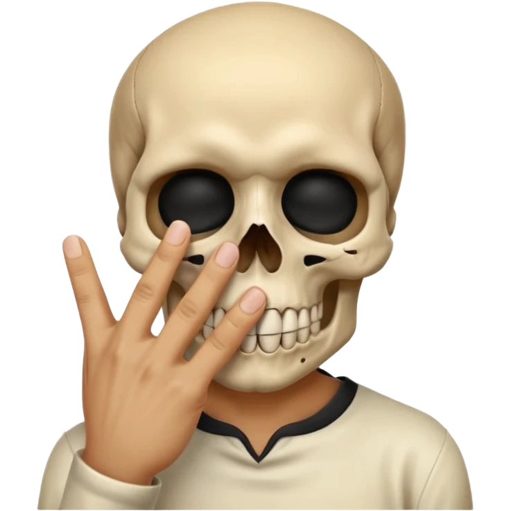 skull emoji with finger over mouth shushing and one hand extended palm down in calming motion calma celebration gesture emoji