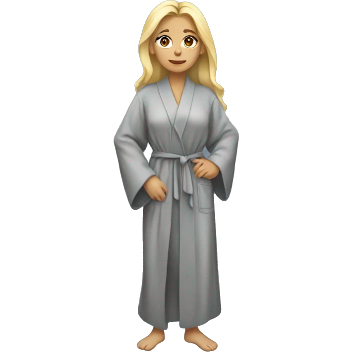 Blonde girl in grey robe full body emoji