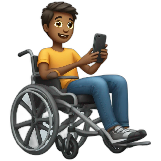 boy on wheelchair with iphone emoji