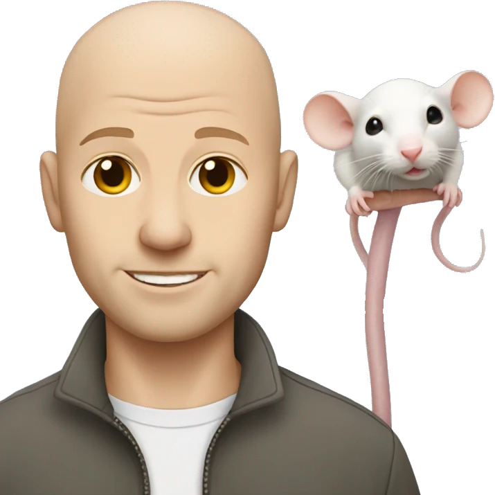 Bald white Man with pet rat emoji