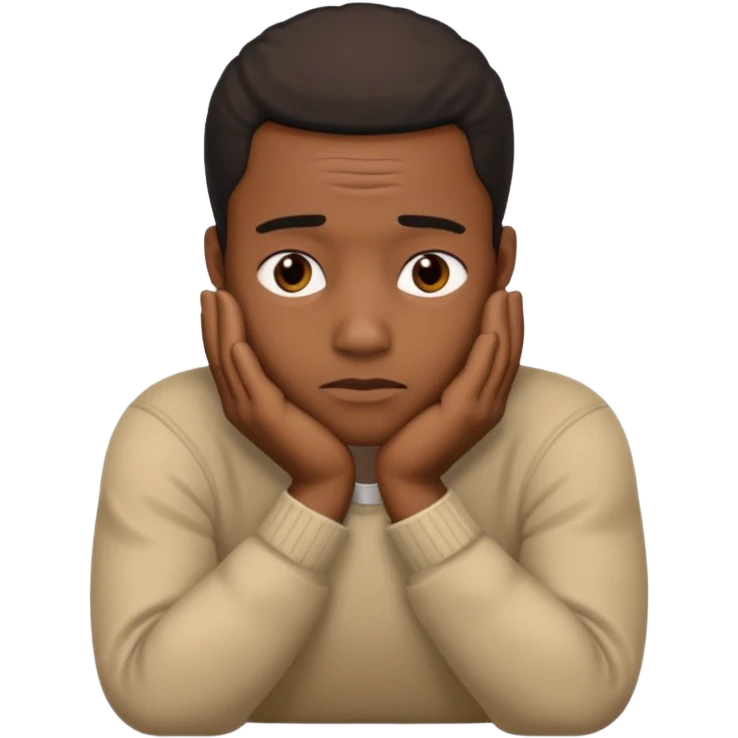 black man with face resting on hands showing boredom emoji