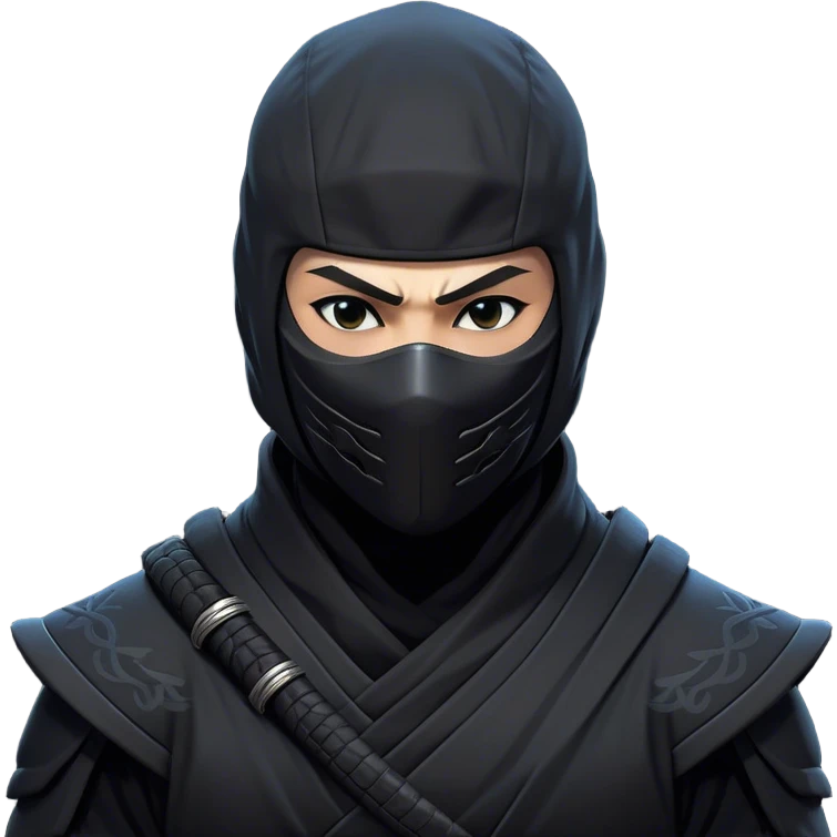 Clash of Clans aesthetic friendly Ninja Portrait Emoji, With a sleek, agile build clad in dark, stealthy attire and a determined gaze beneath a subtle mask, his face rendered in a natural skin tone (not yellow), Simplified yet sharply defined features, highly detailed, glowing with a cool, shadowy radiance, high shine, intelligent and stealthy, stylized with an air of ancient martial prowess, focused and alert, soft glowing outline, capturing the essence of a confident ninja ready to vanish into the shadows with effortless grace! emoji
