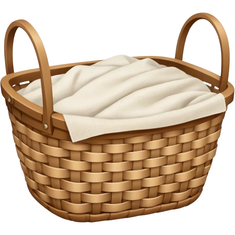 A woven light Brown basket with fresh washed linen emoji