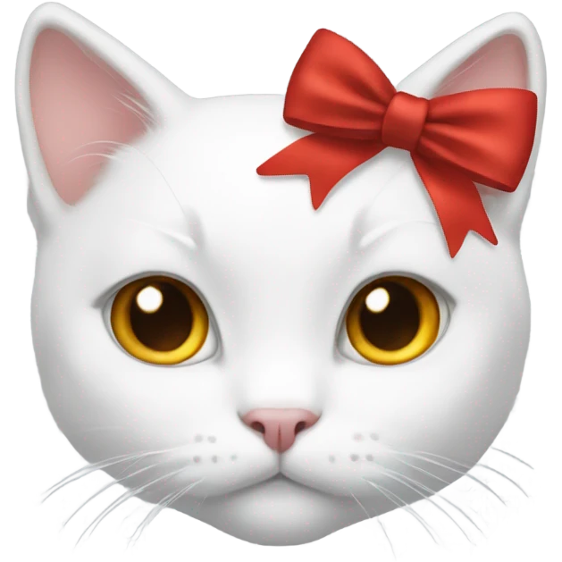 white cat wearing a red hair bow emoji