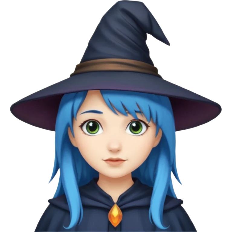 girl, blue hair, witch hat emoji