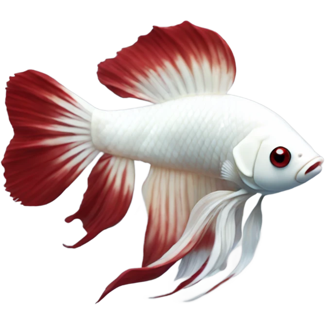 White betta fish with deep red short fins, position: full profile emoji