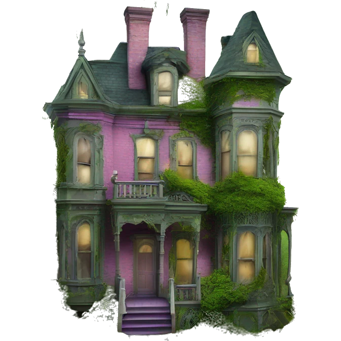 Barbie’s Queen Anne Victorian haunted mossy overgrown house  emoji