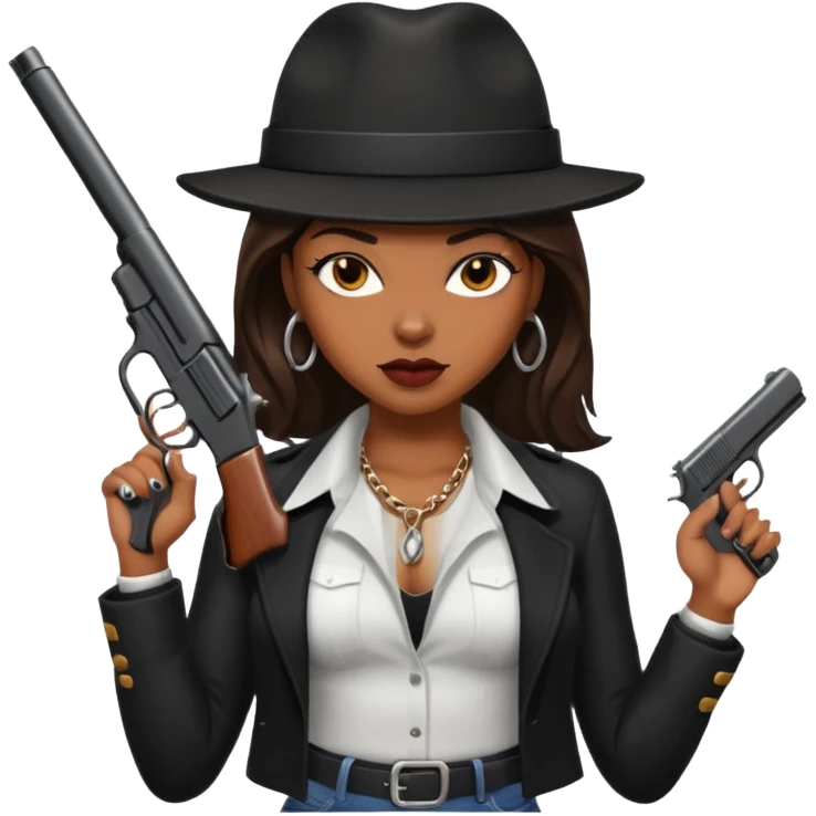 A sexy black female gangster with a gun emoji
