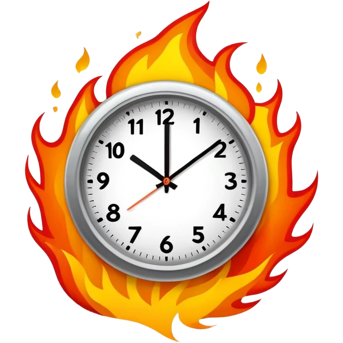 classic round clock engulfed in vivid flames, simple shapes emoji