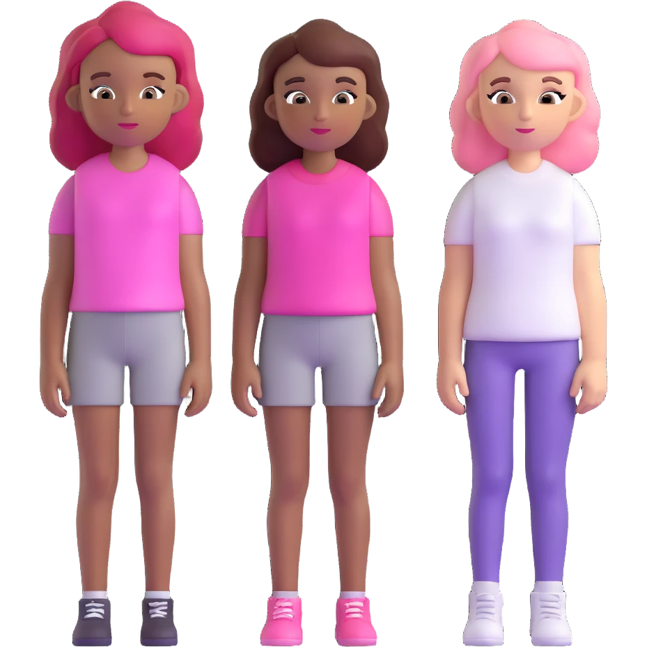 a black girl with dark brown hair next to a white girl with pink hair and a white girl with brown hair emoji