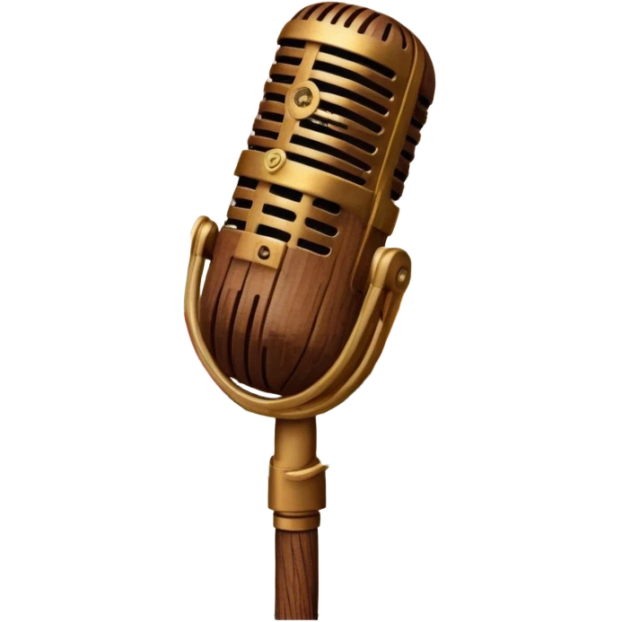 Create a traditional and warm emoji representing folk singing, using a humanless collage. The design should feature a rustic wooden microphone or an old-fashioned folk instrument like a balalaika, gusli, or a domra, placed alongside traditional elements such as a hand-woven scarf or a wooden flute. Include natural, earthy details like wildflowers, musical notes, and rustic textures, evoking the feeling of folk music in its purest form. Use warm, earthy colors like brown, gold, red, and green to create a cozy and organic vibe. The background should be transparent. emoji