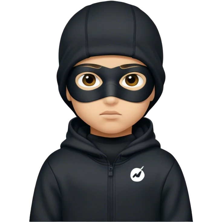 Light skin little boy with a black Nike ski mask on his head and wearing a black hoodie emoji