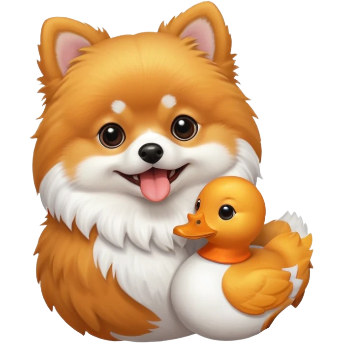 Pomeranian carrying a stuffed white toy duck in his mouth emoji