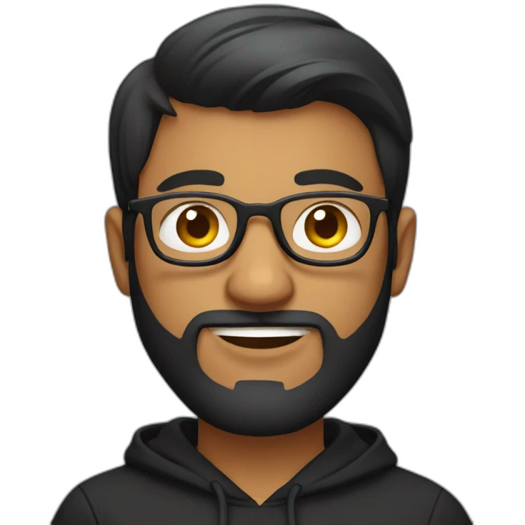 indian guy with glasses, laptop and french beard wearing a black hoodie emoji