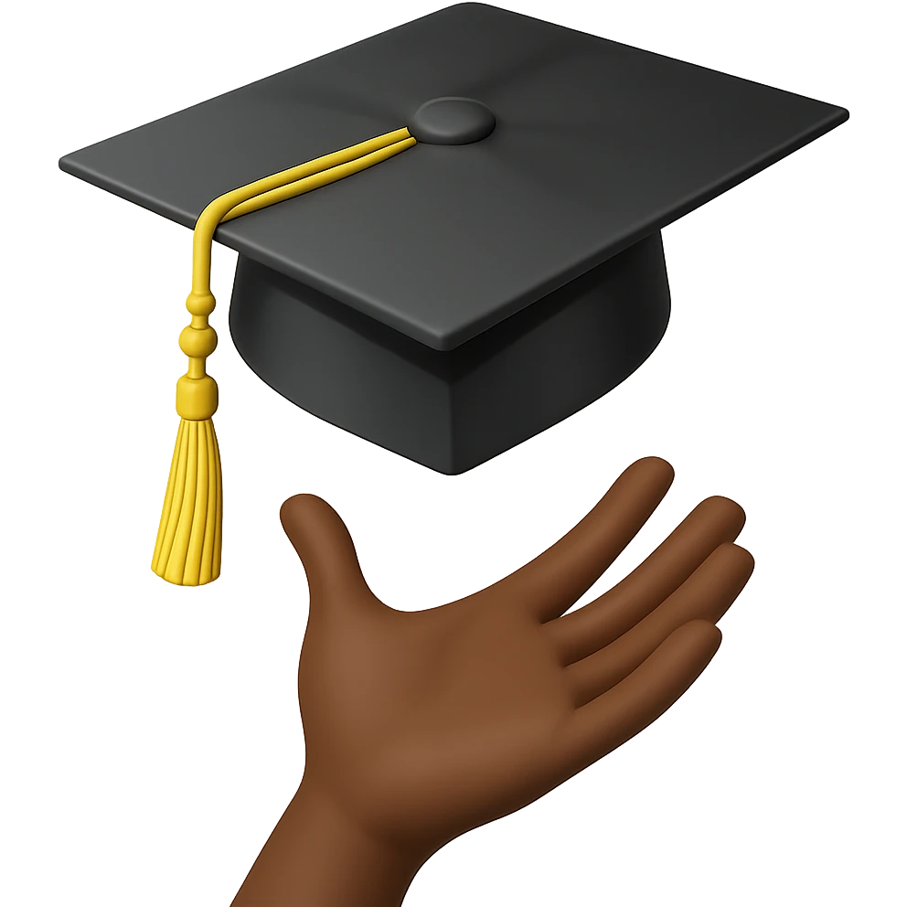 Make the graduation cap tossed in the air emoji feature an African American hand, with no background. emoji
