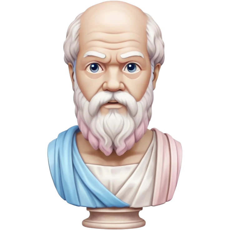 marble statue of Socrates with beard and wise expression, classical Greek philosopher bust, soft pastel colors in light pink and blue tones emoji