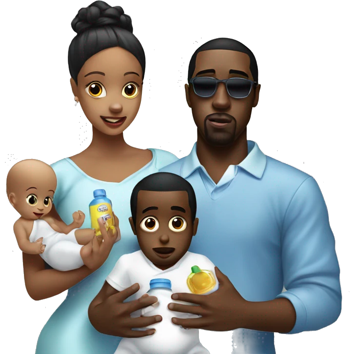 P Diddy holding baby oil and a baby with baby old around him emoji
