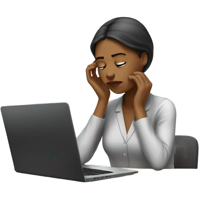 Lady working on computer tired emoji