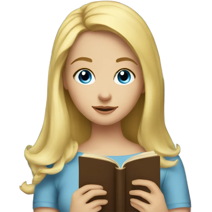 A blonde girl with blue eyes is reading a book emoji