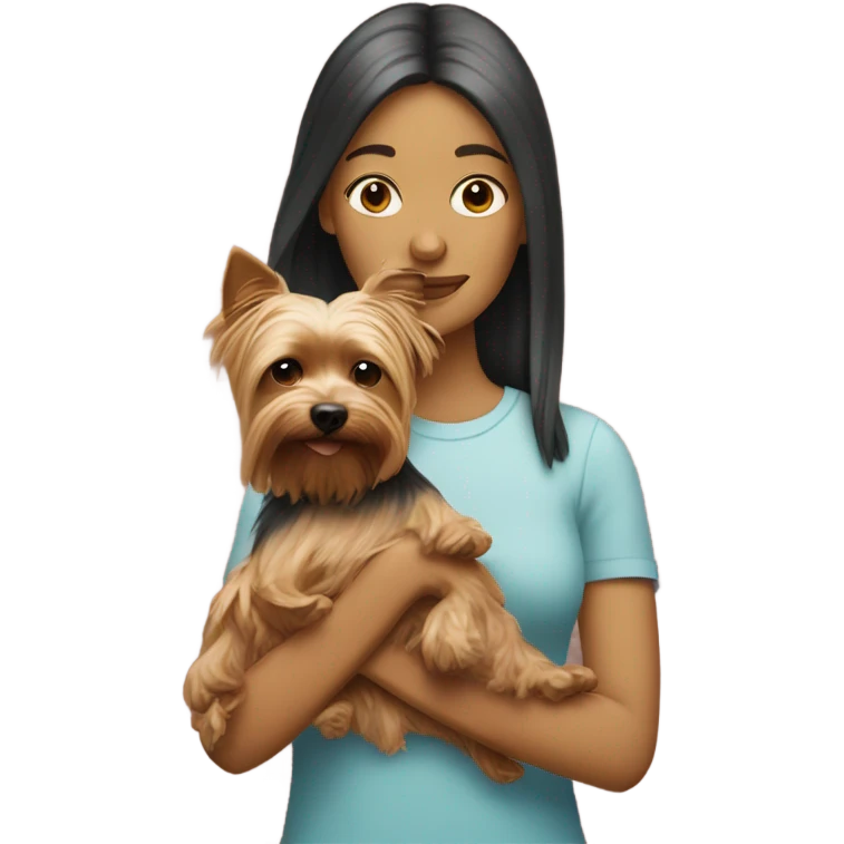 White woman holding Yorkie  emoji