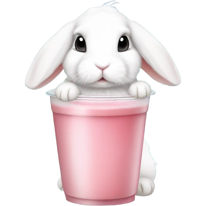 White mini lop rabbit drinking boba tea emoji