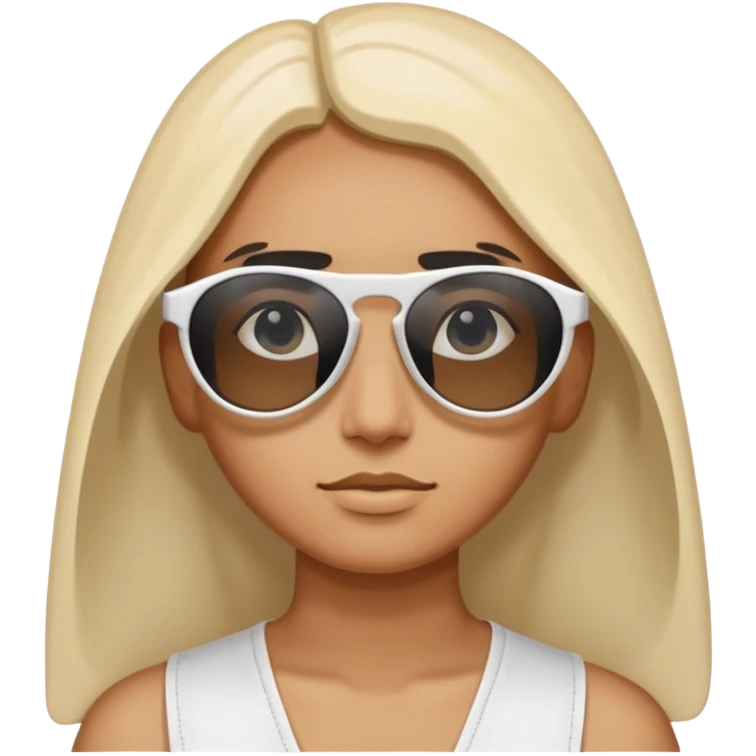white frame sunglasses folded sideways, visible lenses and temples, teardrop shape, black lenses, emoji style emoji