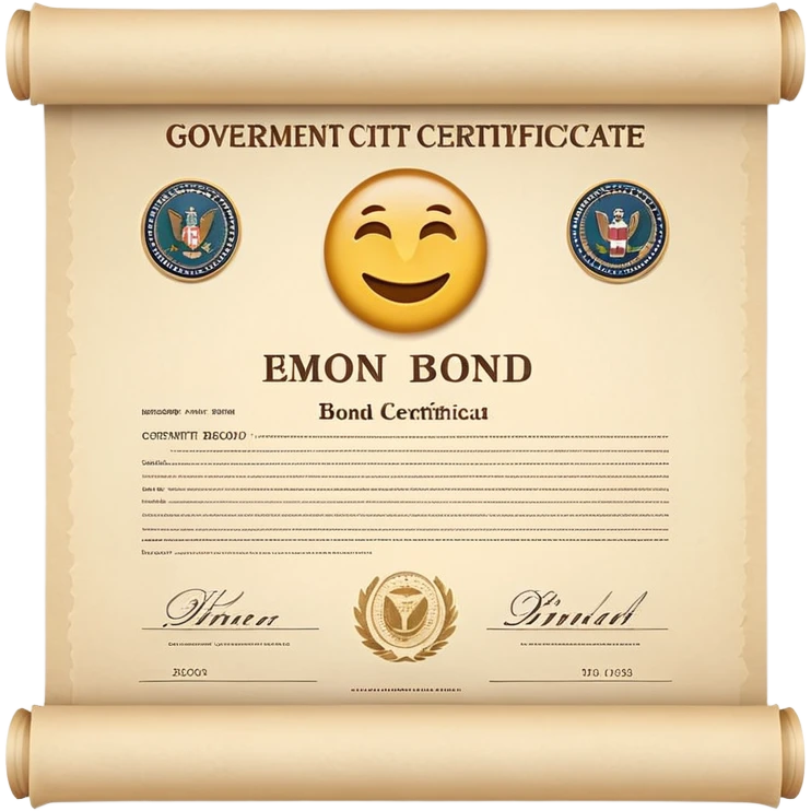 Minimalistic 3D emoji style government bond certificate, rolled parchment document without ribbon, clean beige paper, subtle texture, financial document look, simple shading, soft shadow, isolated on transparent background, professional, modern emoji design, no festive elements, no bow emoji