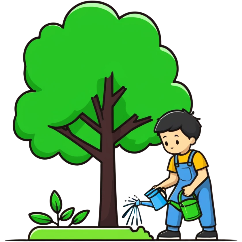 18 year old boy watering a tree emoji