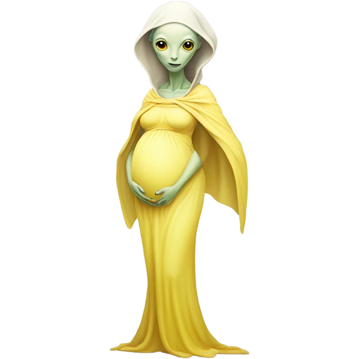 Pregnant white alien woman, full body in jellow  dress emoji