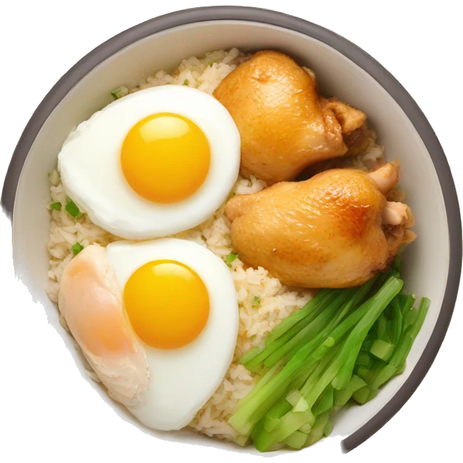chicken thigh rice bowl with two eggs emoji