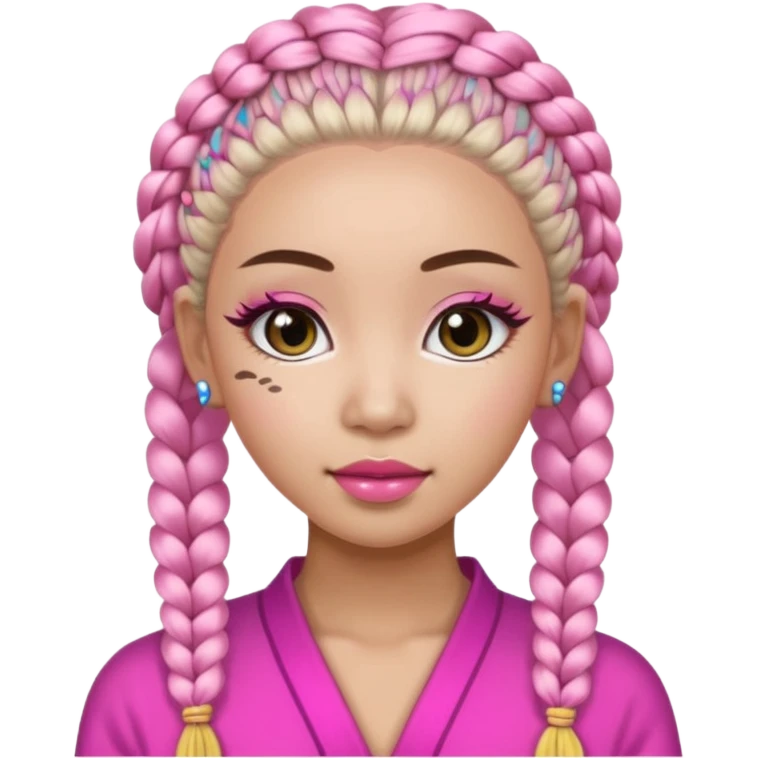 Une chinoise en Corée-du-Sud avec des faux ongles roses et des faux cils et des tresses africaines emoji