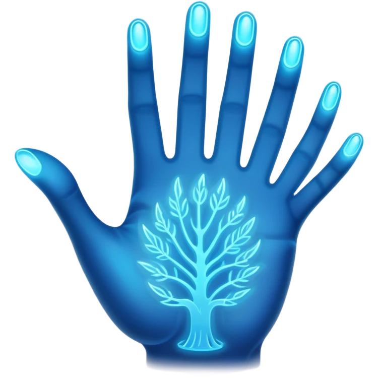 ethereal glowing hand with intricate palm lines and mystical symbols emoji
