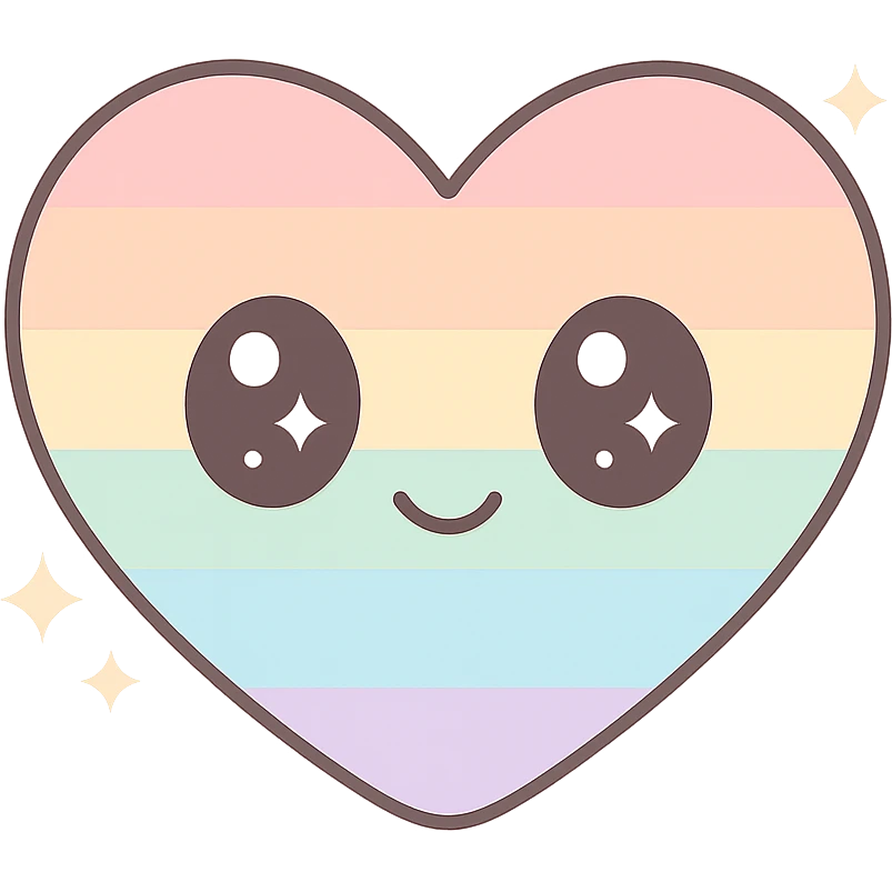 rainbow pride heart, kawaii style, no text, sparkle effect emoji