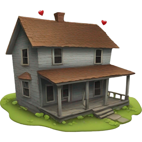 abandoned house with hearts emoji