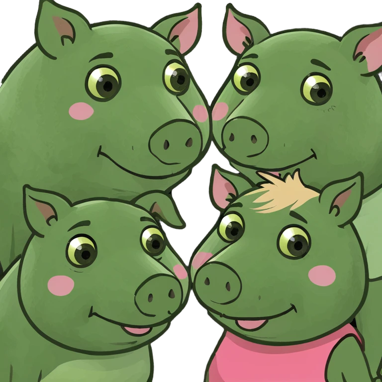 3 little pigs, 2 boys and one girl emoji