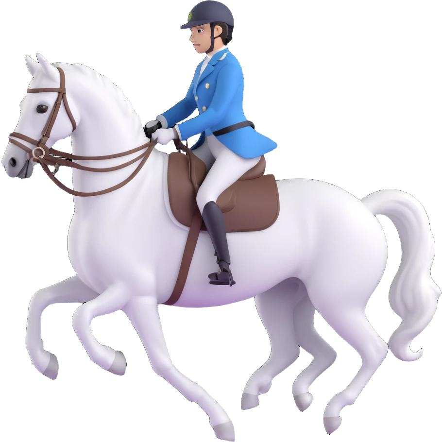 elegant and graceful dressage rider on a white dressage horse, emoji style emoji