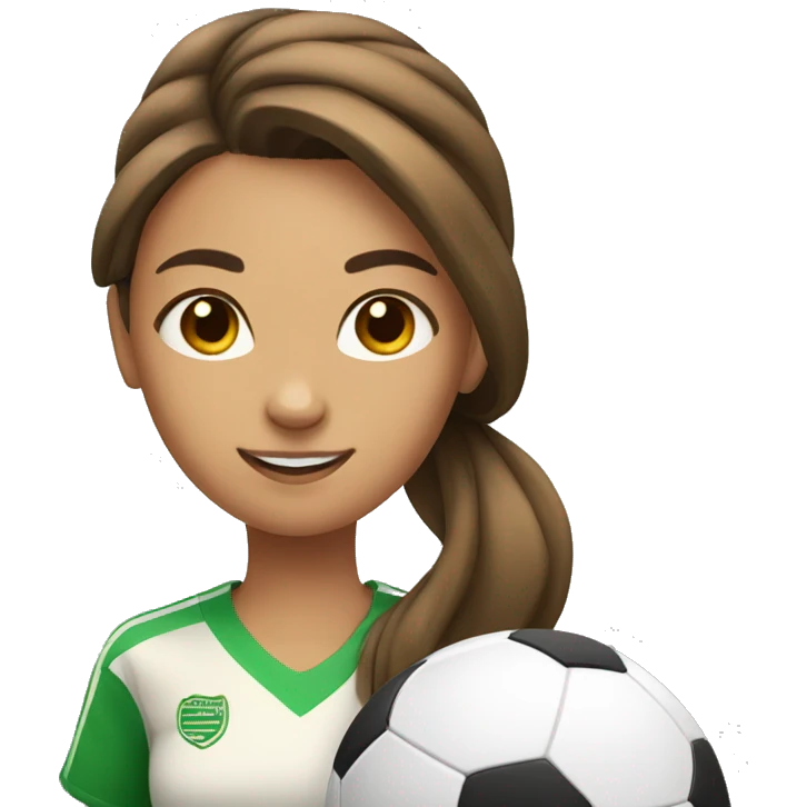 Tan girl with brown hair in a ponytail playing with a soccer ball emoji