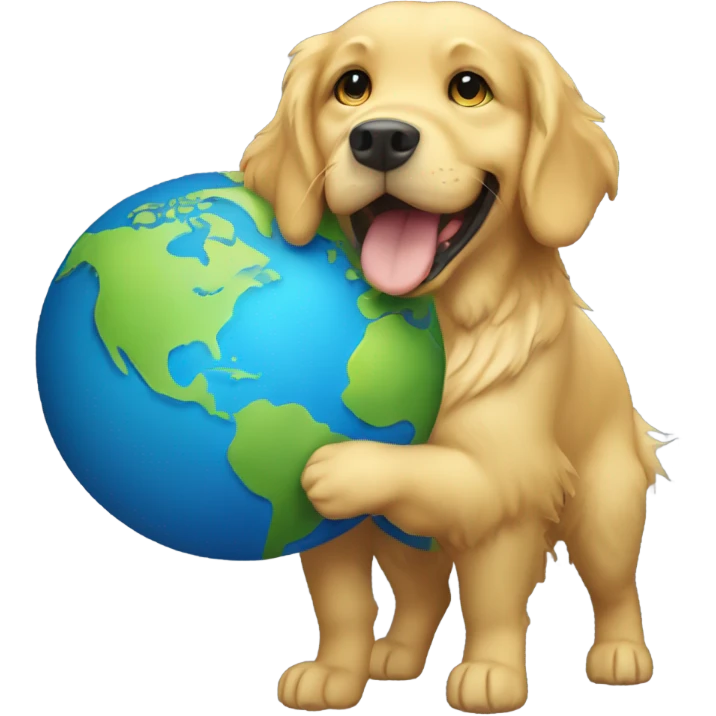 A golden retriever dog carrying an globe of the earth in his back like the god, Atlas emoji