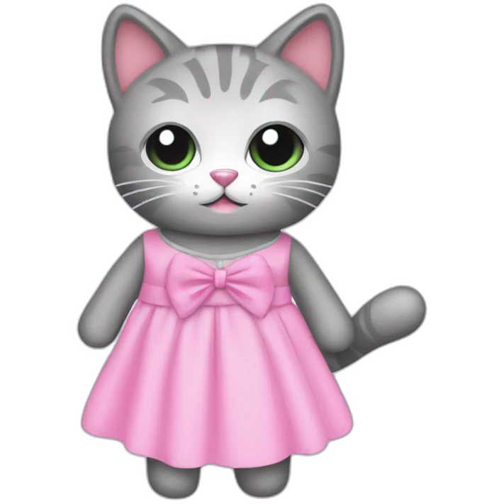 grey cat toy in pink dress emoji